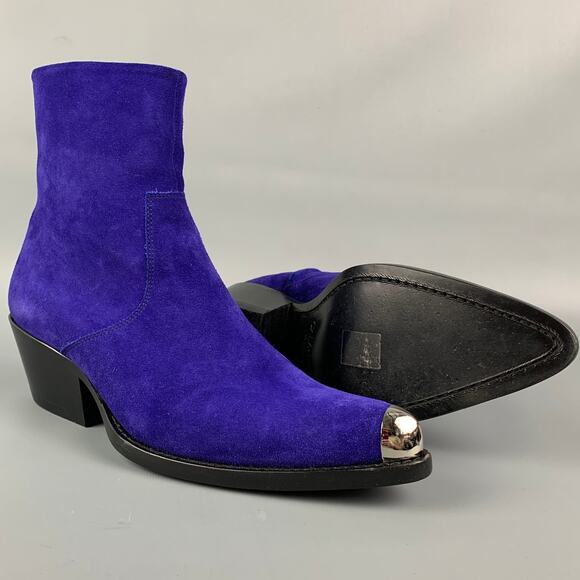 CALVIN KLEIN 205W39NYC Size 6.5 Purple Leather Ankle Boots - Picture 3 of 7